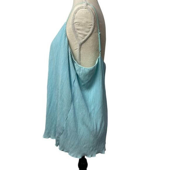 White House black market solid Blue sleeveless spaghetti strap ruffles blouse L - Picture 5 of 12